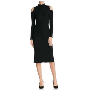 Rebecca Taylor blue black minimalist ribbed knit 100% wool dress